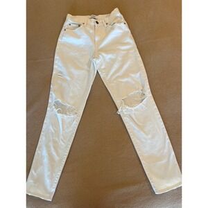 White‎ Distressed Ripped Jeans High Waisted Denim Pants